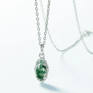 S925 sterling silver necklace with geometric green opal pendant and vintage filigree