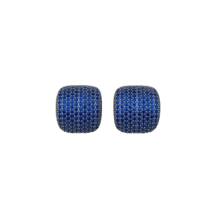 Vintage blue zircon micro-paved silver needle hoop earrings in elegant retro style