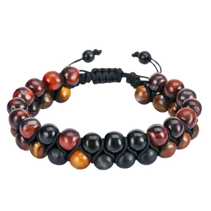 Bracelet double couche réglable en œil de tigre naturel 8mm et perles de pierre mate