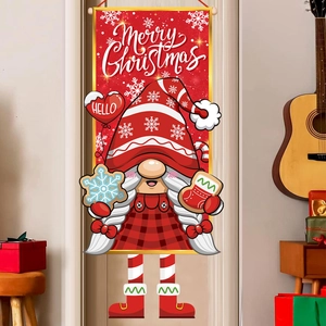 Christmas gnome door banner with red hat and snowflakes for holiday home decoration