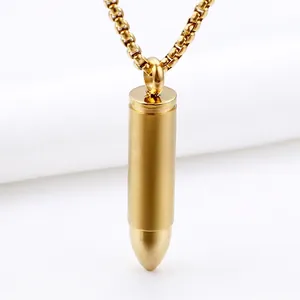 Unisex gold stainless steel bullet pendant necklace with high-polish box chain