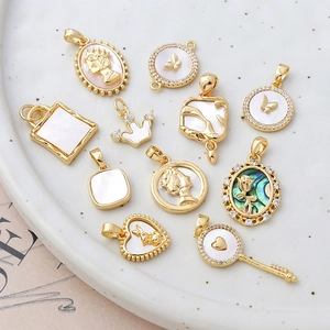 Collection of 14k gold plated natural mother of pearl charms for DIY jewelry making