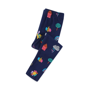 Leggings bleus pour filles avec imprimés de maisons de dessins animés et d'arcs-en-ciel