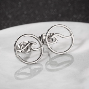 Hollow round wave stud earrings in polished silver stainless steel for women