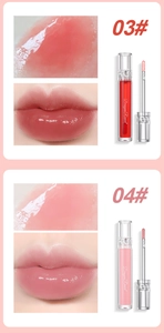 Close-up swatches and lip application of high-shine mirror water gloss lip glazes