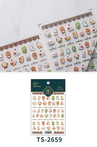 Close-up of 3D embossed Chinese Zodiac cartoon nail art stickers with various cute animals