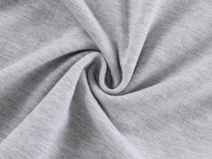 Macro shot of grey marl knit fabric texture showing softness and elastic ribbed material