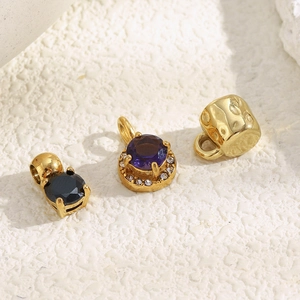 18K gold plated stainless steel barrel charms with black and purple zircon stones