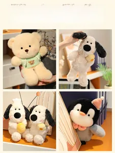 Close-up of plush dolls featuring a bear in green hoodie and a penguin with a party hat