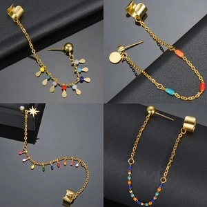 304 stainless steel gold chain earrings set with colorful beads and charms in 4-grid view