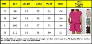 Size chart for women's casual two-piece lounge set with bust and waist measurements