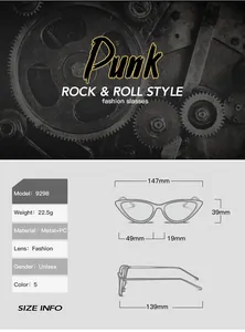 Detailed size specifications and measurements for retro metal and PC frame sunglasses