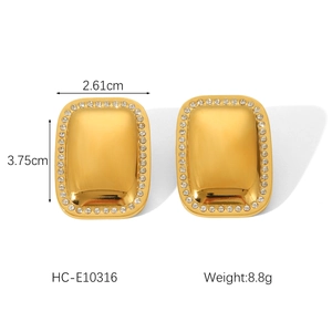 Detailed view of gold rectangle earrings with crystal inlay showing 3.75cm height dimensions