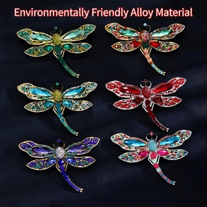Vintage Dragonfly Brooch Alloy Rhinestone Colorful Crystal Animal Pin High End Clothing Accessories For Women