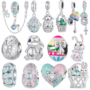 Breloque Lapin Oeuf De Pâques Argent Sterling 925 Émail Zircon Perle DIY Pour Bracelet Collier Accessoire Bijoux Nouveauté