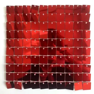 Square red shimmer wall panel for wedding party decoration with high-gloss metallic sequins