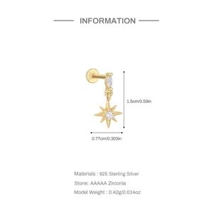 Detail of S925 sterling silver octagonal heart stud with AAAAA cubic zirconia dimensions