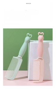 Close-up of cute cartoon rabbit hair combs in mint green and pink pastel colors