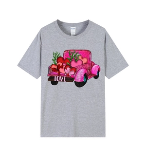 Classic heather gray crewneck T-shirt featuring pink leopard truck and LOVE graphic design