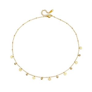 Minimalist gold plated stainless steel necklace with evil eye and zircon pendants