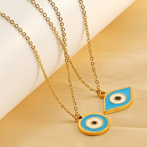 Evil Eye Pendant Necklace 18K Gold Plated Stainless Steel Enamel Nazar Amulet Jewelry For Women Fashion Elegant