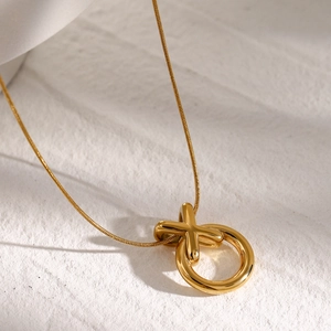 18k gold plated stainless steel XO pendant necklace with minimalist snake chain