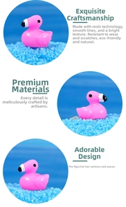 Macro shot of miniature pink resin flamingo figurines for succulent bonsai landscaping