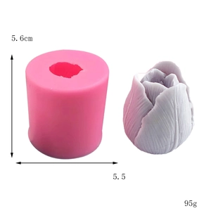 Detail view of pink tulip silicone mold with dimensions 5.6cm and finished floral resin piece