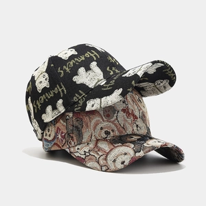 Casquette De Baseball Style Britannique Vintage Pur Coton Jacquard Motif Ours Chien Dessin Animé Chapeau Soleil Ajustable