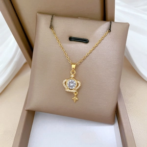Luxurious gold crown necklace with sparkling zircon stars and adjustable chain for women