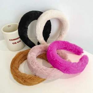 Plush faux fur headbands set in assorted colors with soft textured finish for women