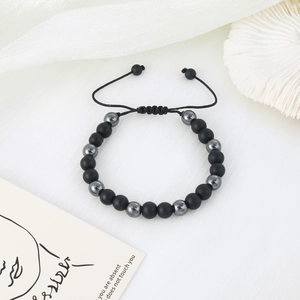 Adjustable tiger eye magnetic bead bracelet for men with hand-woven rope design