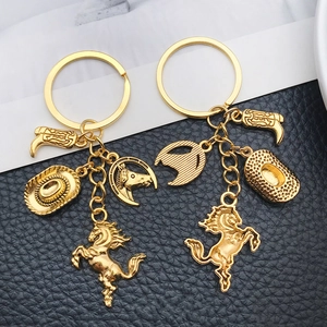 Vintage Western Cowboy Keychain Zinc Alloy Antique Gold Silver Horse Hat Horseshoe Boot Pendant Metal Keyring For Men Women