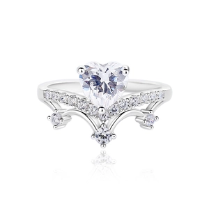 Elegant S925 sterling silver V-shaped heart crown ring with 8A cubic zirconia detail