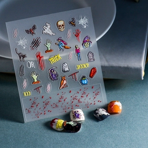 Autocollants À Ongles Halloween 3D Relief Fantôme Crâne Citrouille Sorcière Imperméable Autocollant Décorations DIY
