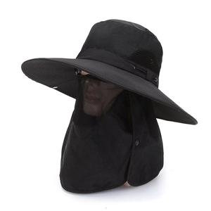 Chapeau de soleil de pêche noir avec masque respirant et protection de la nuque