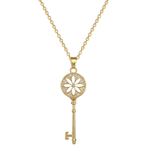 Luxurious gold sunflower key necklace for women with sparkling crystal details