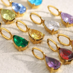 18K gold plated stainless steel teardrop pendants with colorful birthstone crystals