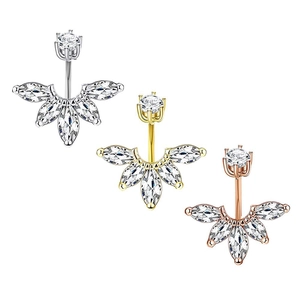 Belly Piercing Ring Stainless Steel Cubic Zirconia Marquise Flower Curved Barbell Body Jewelry For Women Elegant Sparkling