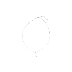 Sparkling silver chain necklace with a blue teardrop gemstone pendant and zircon accents