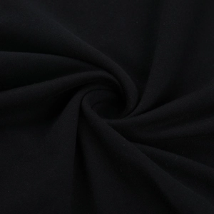 Close-up of black dress fabric showing elegant spiral pleated texture and soft drape