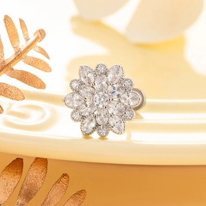 Sparkling zircon flower ear stud crafted in silver titanium steel with crystal petals