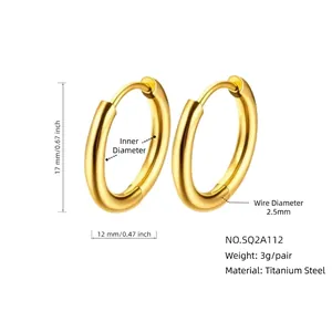 17mm gold titanium steel hoop earrings with lightweight minimalist 2.5mm wire design