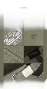 Detail of 100% cotton olive baseball cap with New York embroidery and metal buckle
