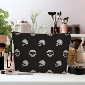 Trousse de maquillage noire avec imprimé papillon et dragonne pratique pour voyage