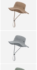 Detail of adjustable windproof rope and side metal buckle on outdoor sun hat