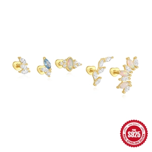 S925 sterling silver heart and marquise stud earring set with opal and cubic zirconia