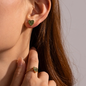 Orecchini A Lobo Cuore Acciaio Inossidabile Placcato Oro 18K Strass Verde Gioielli Geometrici Vintage Donne