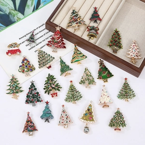 Christmas Tree Brooch Pin For Women Men Colorful Rhinestone Enamel Zinc Alloy Sparkly Holiday Party Gift Accessories