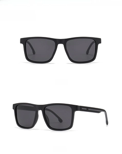 Front and 45 degree side views of classic matte black TR polarized sunglasses for men